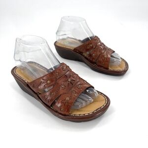 Earth Spirit Pine Womens Brown Leather Floral Cutout Wedge Sandals Size 7.5